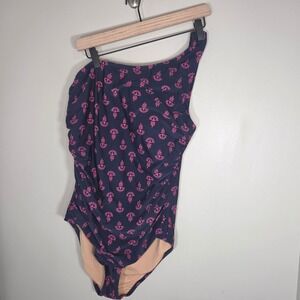 J.Crew Factory One Piece Swimsuit Women's L Navy Pink Print Padded Cups New